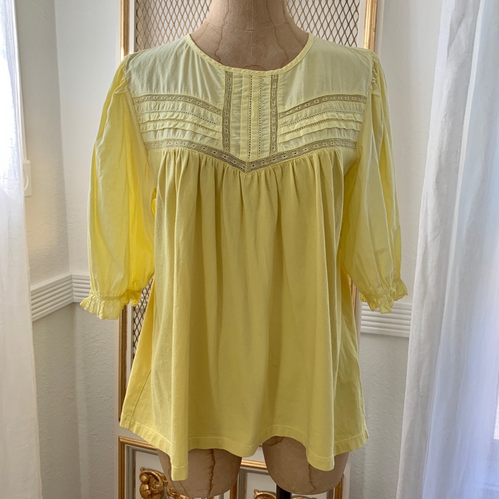 J. Crew Puffed-sleeve woven lace top Yellow